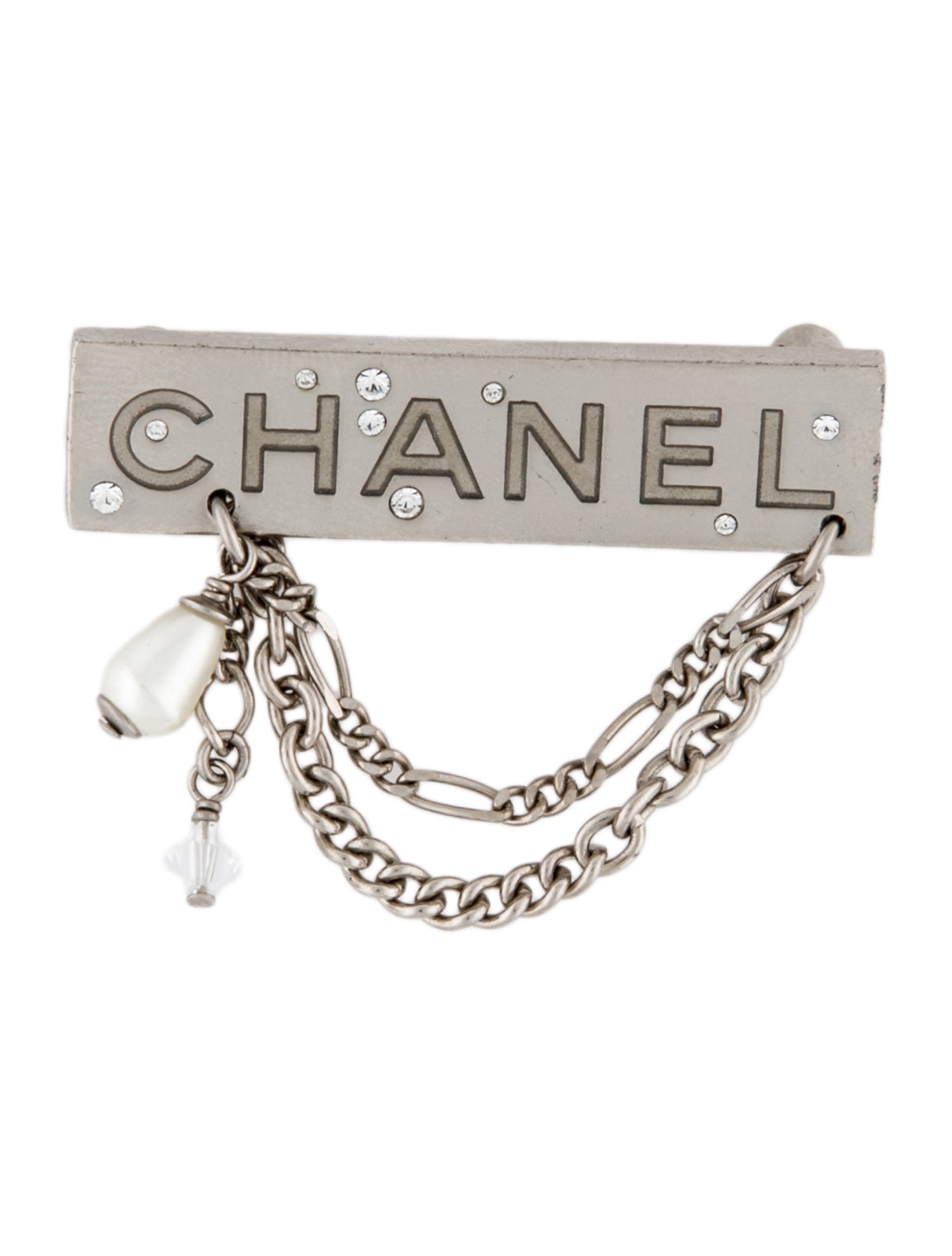 Chanel Strass & Faux Pearl Chain Brooch Pin