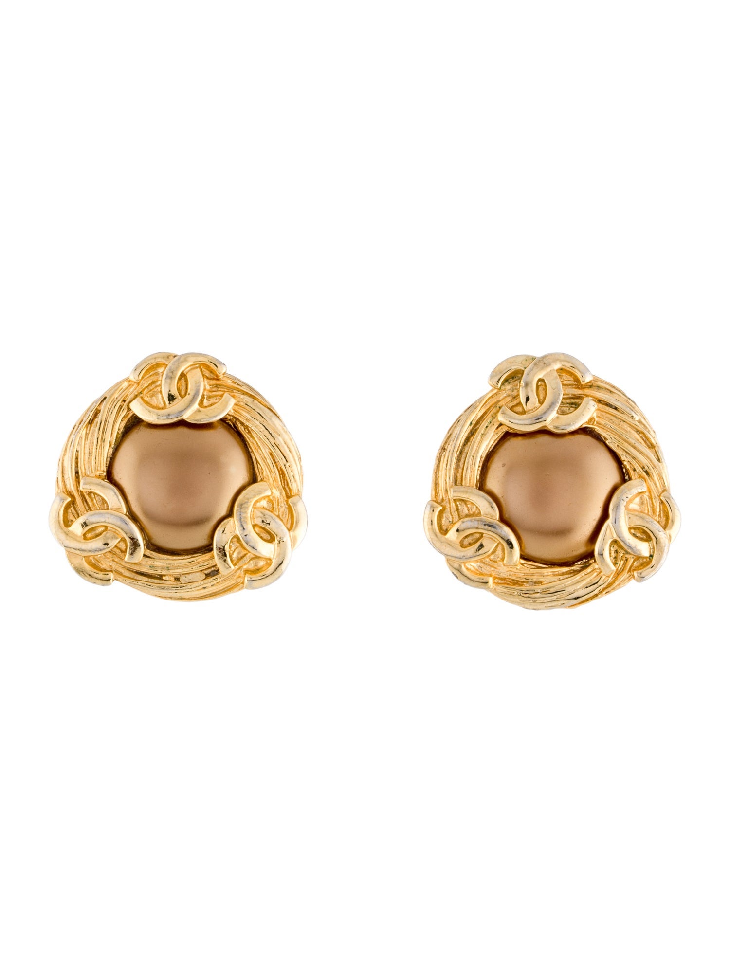Chanel Vintage Faux Pearl CC Logo Clip-On Earrings