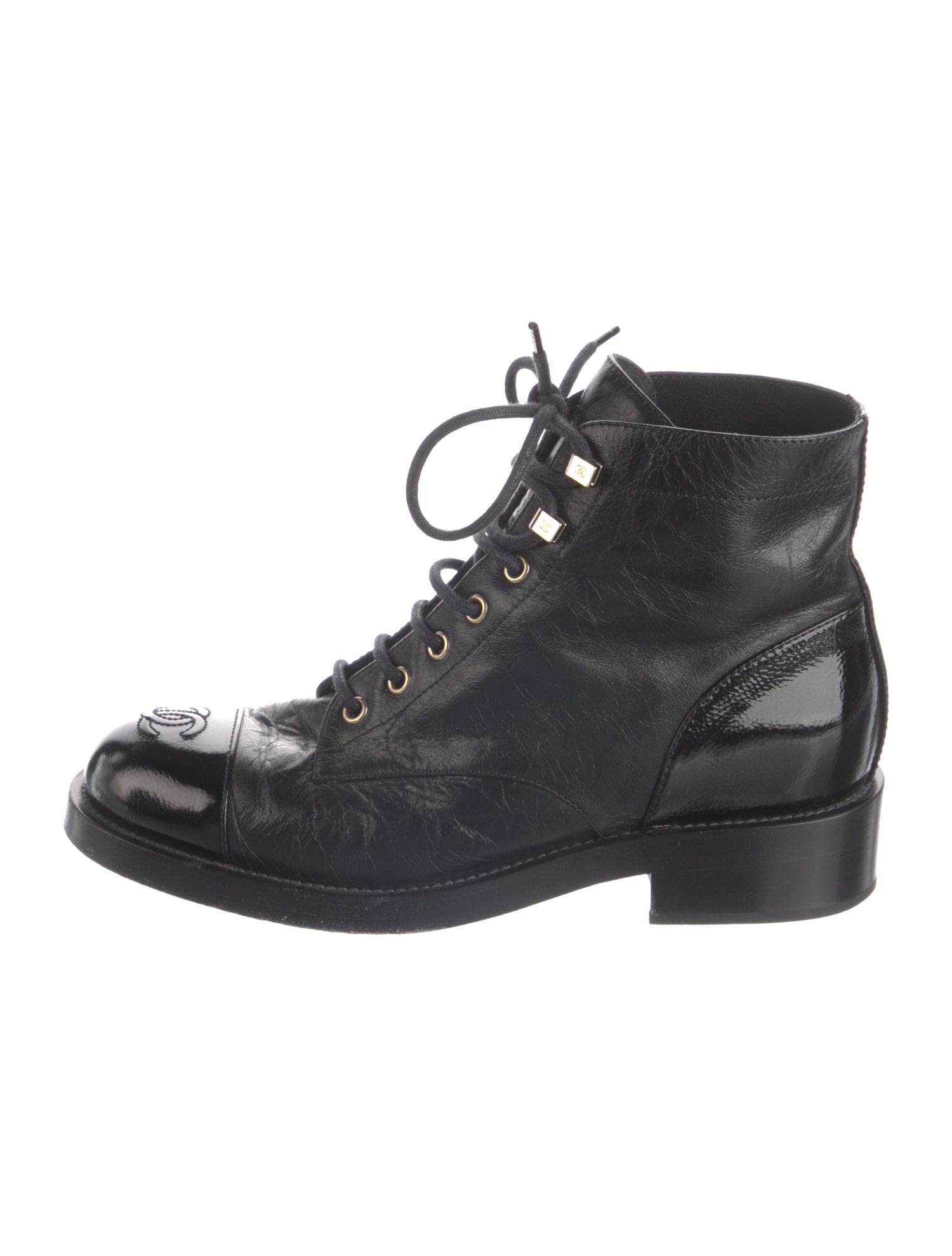 Chanel Interlocking CC Logo Lambskin Combat Boots