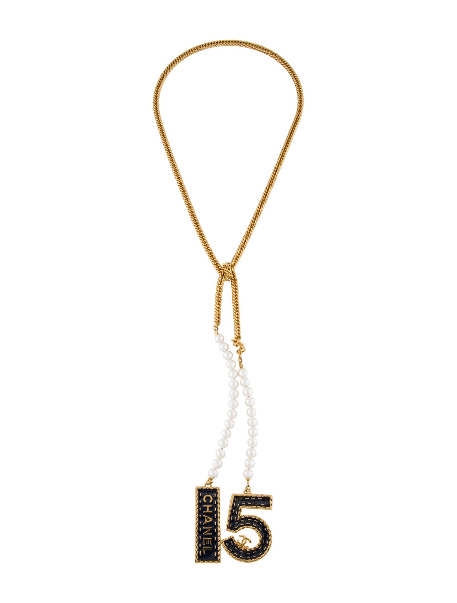 Chanel 2024 Faux Pearl CC No.5 Lariat Necklace