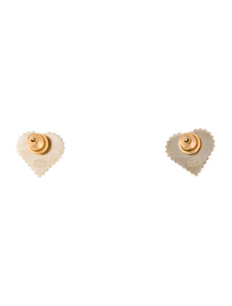 Chanel Enamel CC Heart Stud Earrings