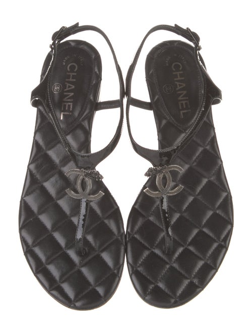 Chanel Interlocking CC Logo Patent Leather T-Strap Sandals