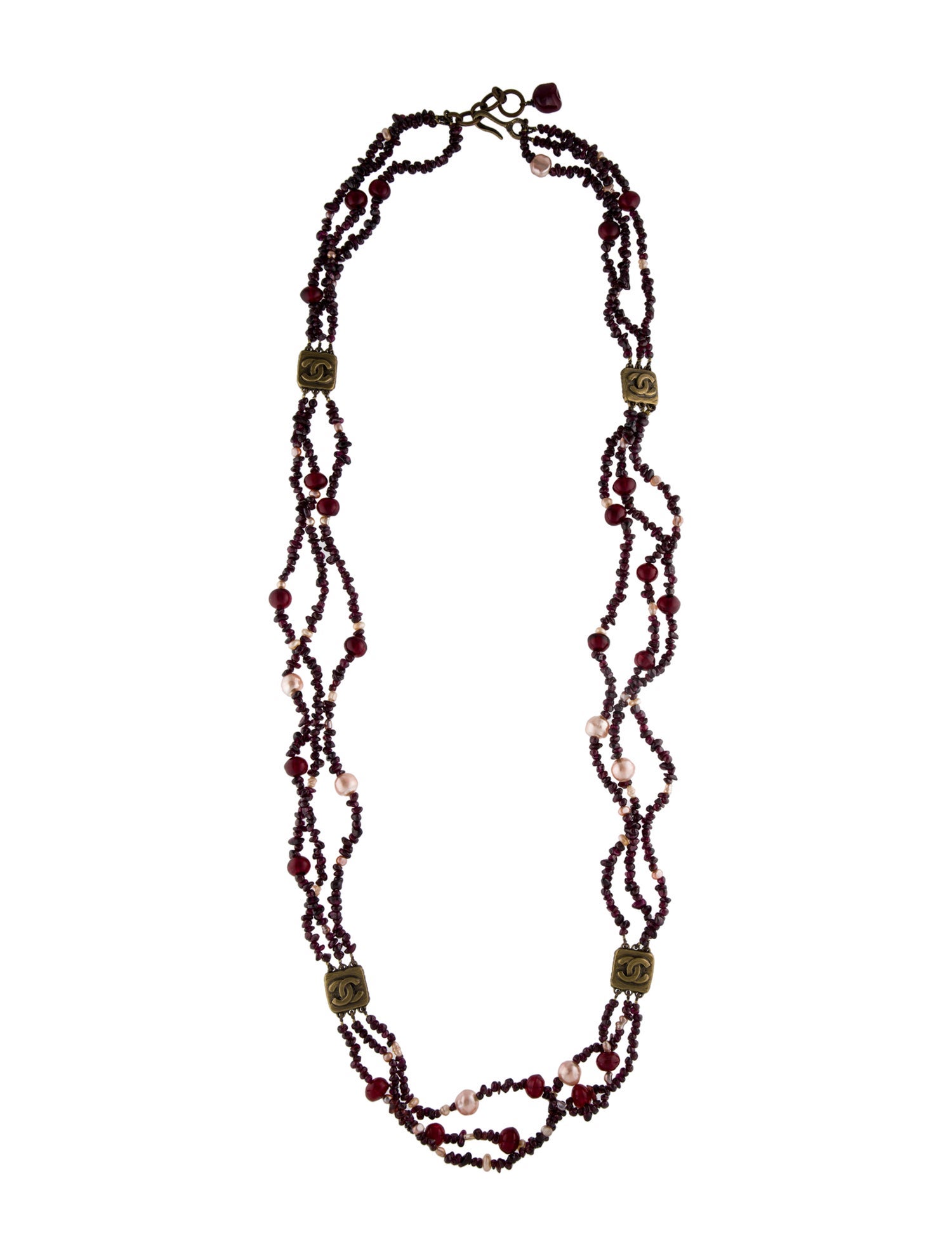 Chanel Vintage Faux Pearl, Rhodolite & Gripoix CC Necklace