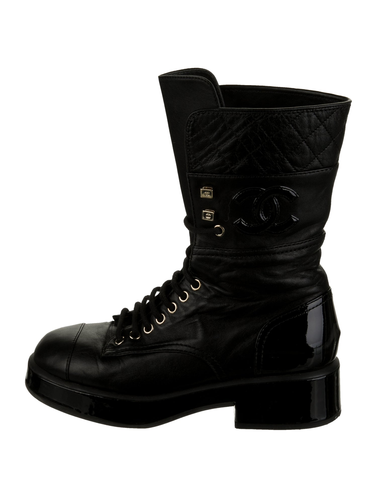 Chanel Interlocking CC Logo Leather Combat Boots