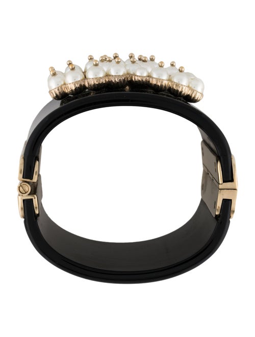 Chanel Faux Pearl & Resin CC Hinged Bangle Bracelet