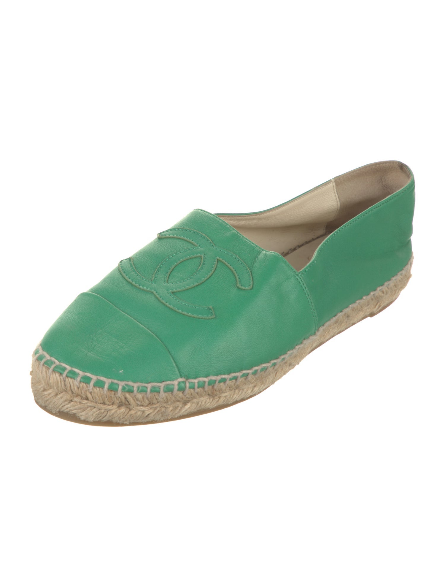 Chanel Interlocking CC Logo Leather Espadrilles