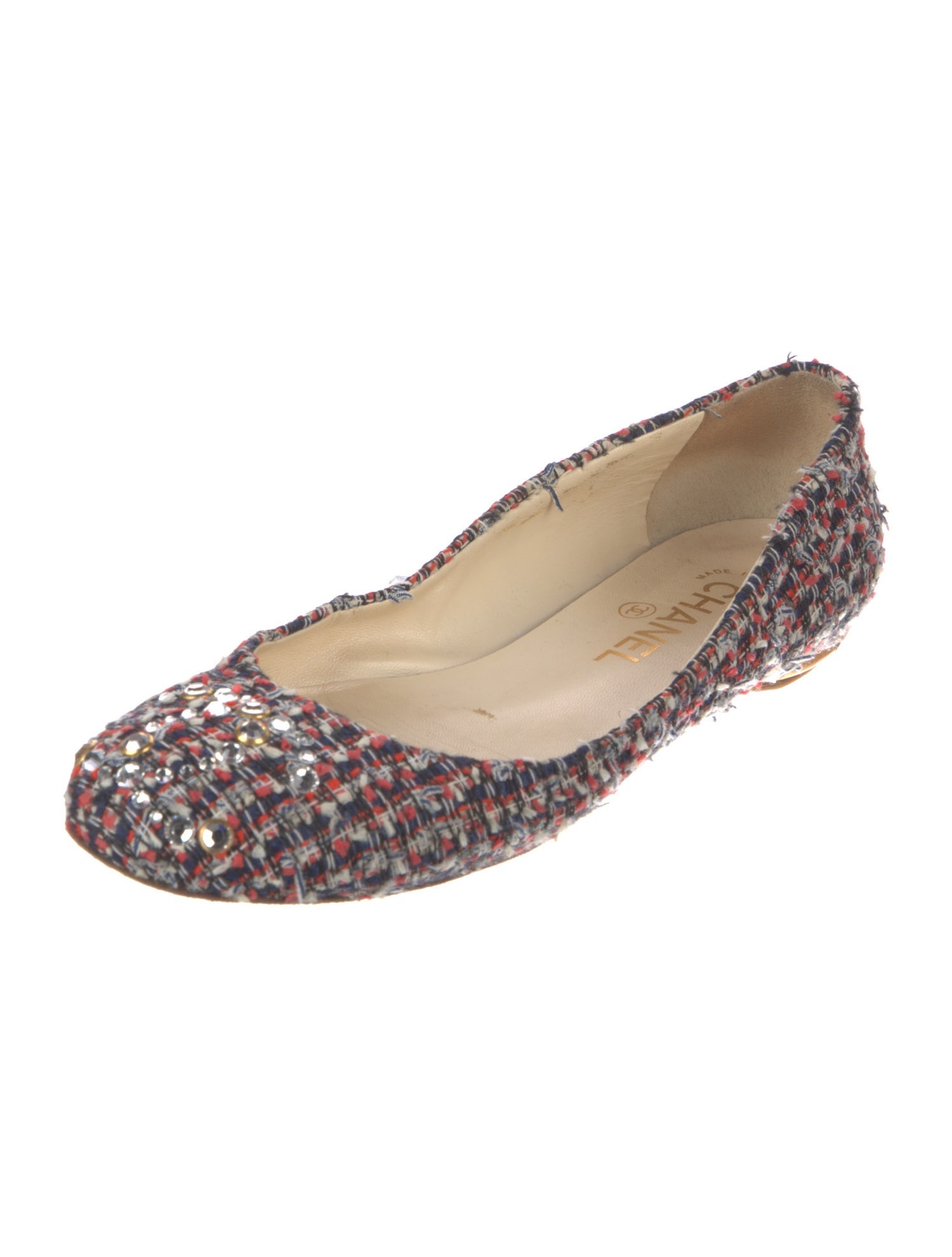 Chanel Interlocking CC Logo Tweed Ballet Flats