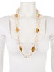 Chanel Vintage Faux Pearl CC Medallion Bead Strand Necklace