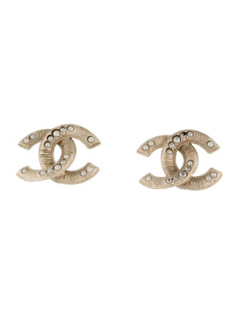 Chanel Faux Pearl CC Stud Earrings