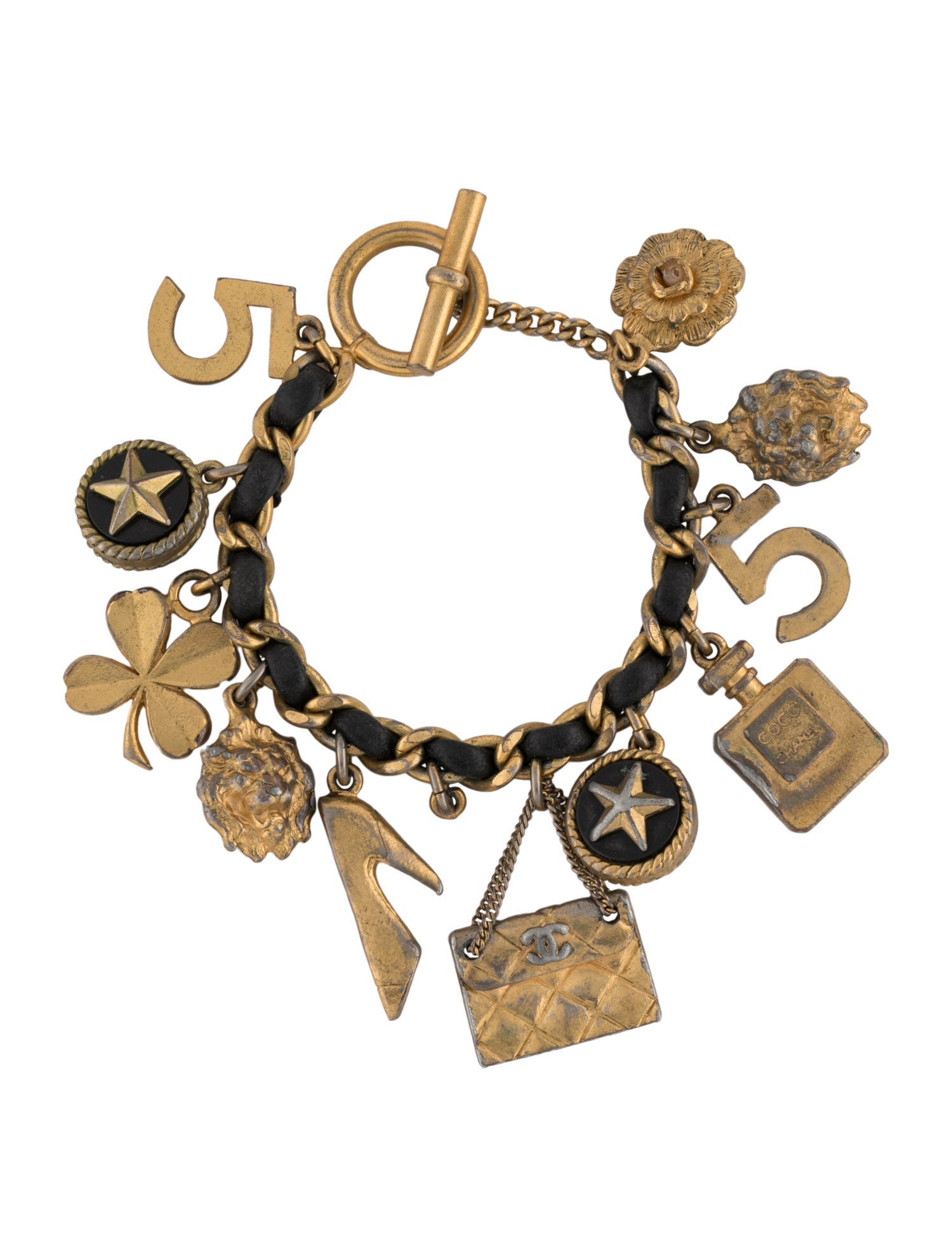Chanel Vintage Leather Multi Charm Bracelet