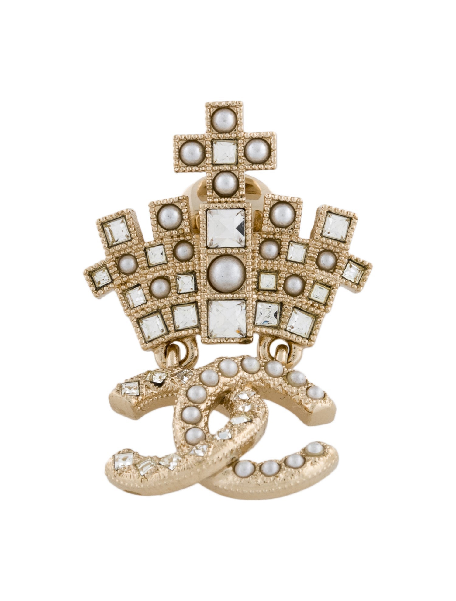 Chanel Faux Pearl & Strass CC Brooch