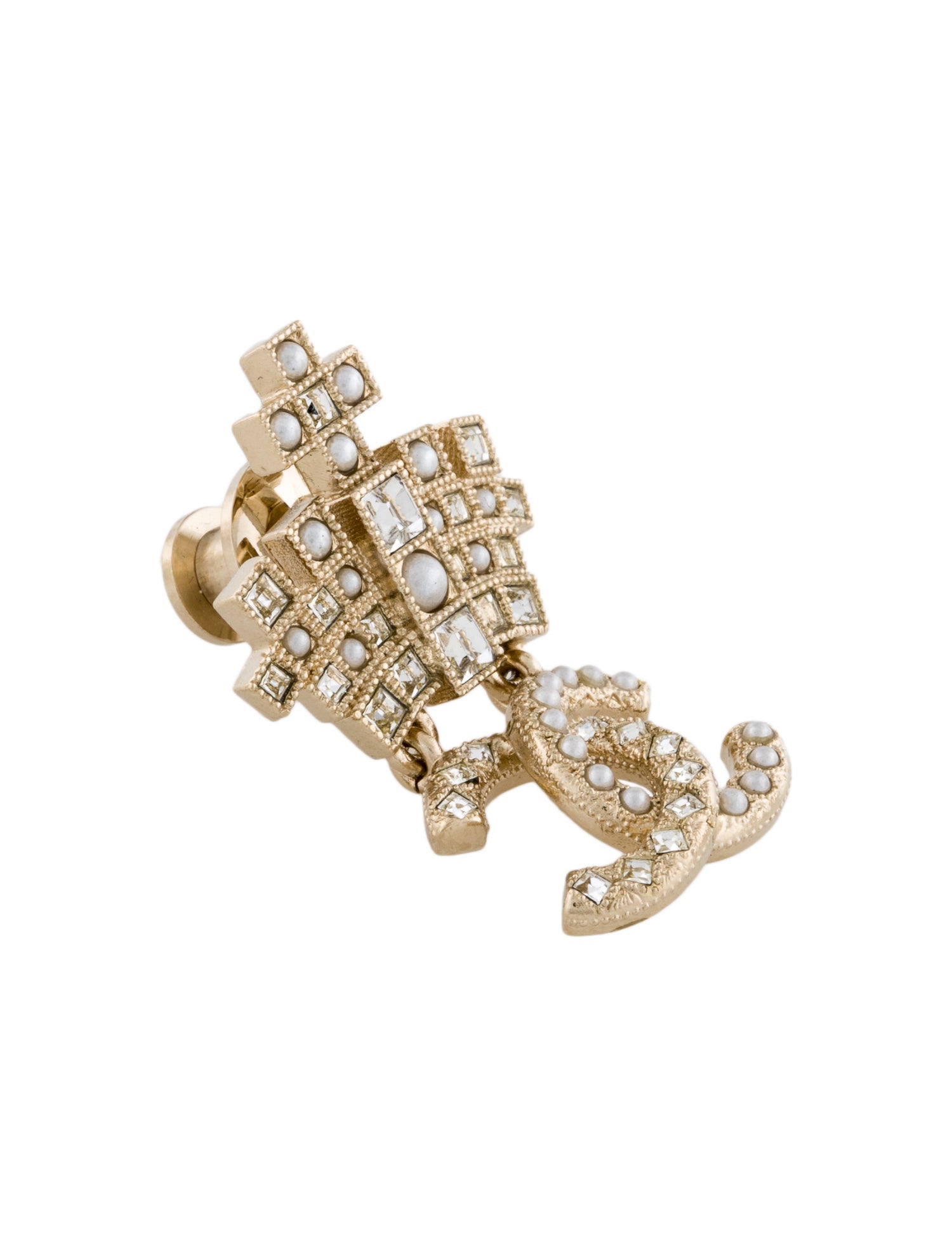 Chanel Faux Pearl & Strass CC Brooch