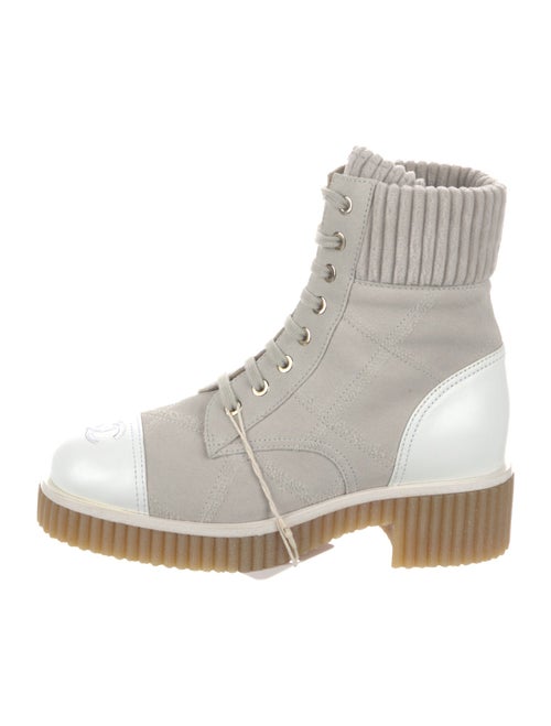 Chanel Interlocking CC Logo Suede Combat Boots