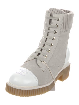 Chanel Interlocking CC Logo Suede Combat Boots