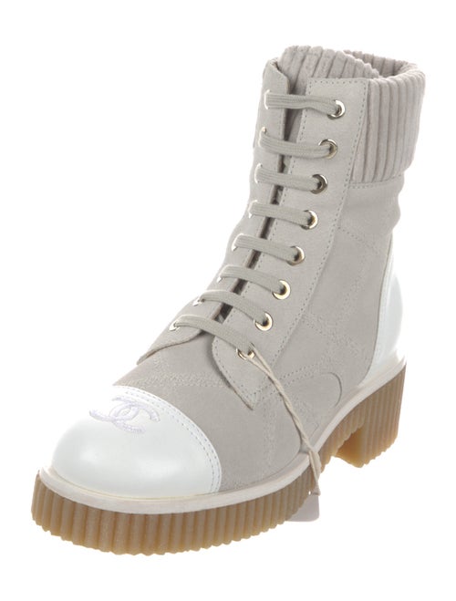 Chanel Interlocking CC Logo Suede Combat Boots