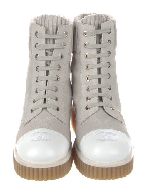 Chanel Interlocking CC Logo Suede Combat Boots