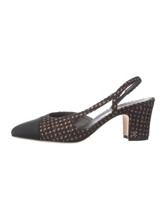 Chanel Tweed Pattern Tweed Slingback Pumps