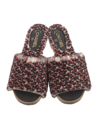 Chanel Interlocking CC Logo Fur Slides