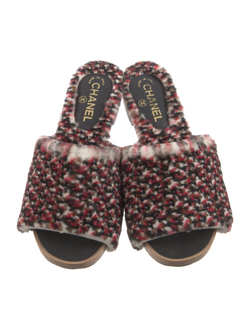 Chanel Interlocking CC Logo Fur Slides