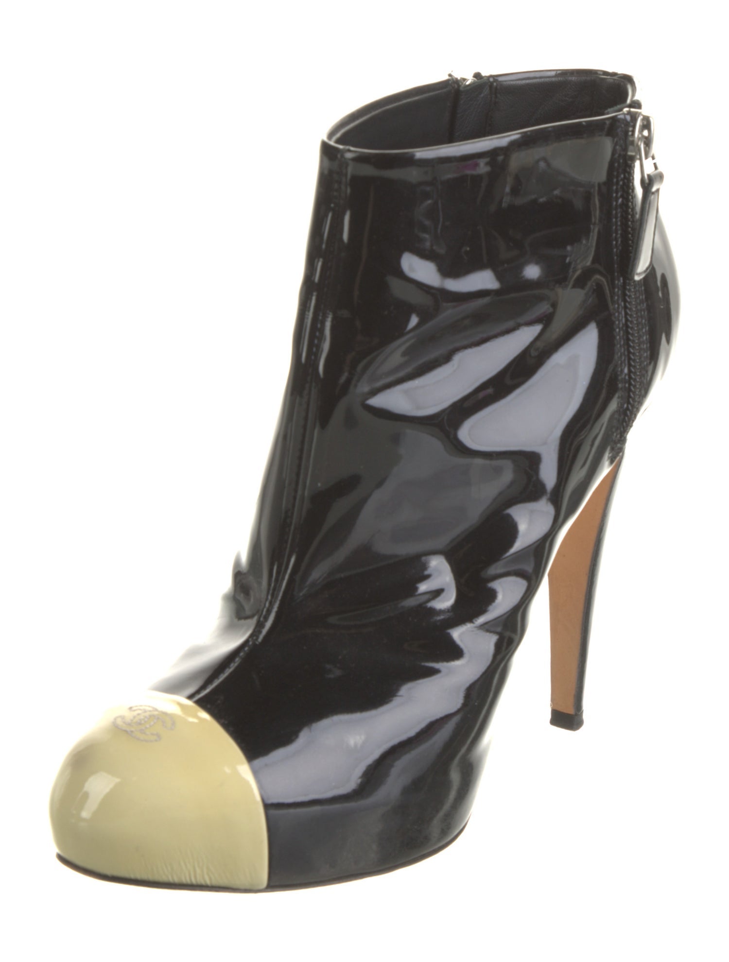 Chanel Interlocking CC Logo Patent Leather Boots