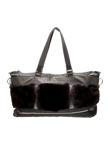 Chanel Totes Fur-Trimmed Sport Ligne Tote