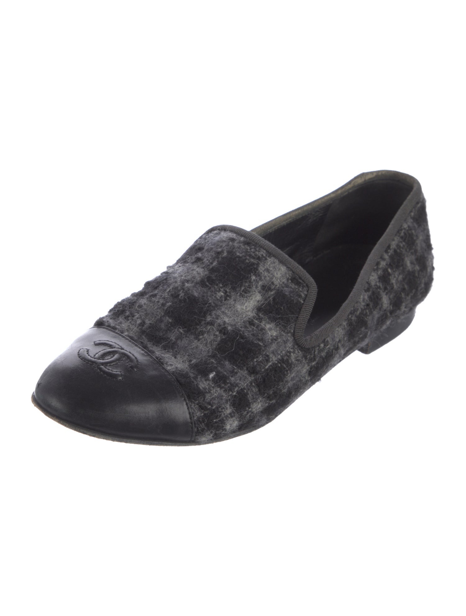 Chanel Interlocking CC Logo Wool Loafers