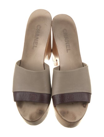 Chanel Interlocking CC Logo Leather Slides