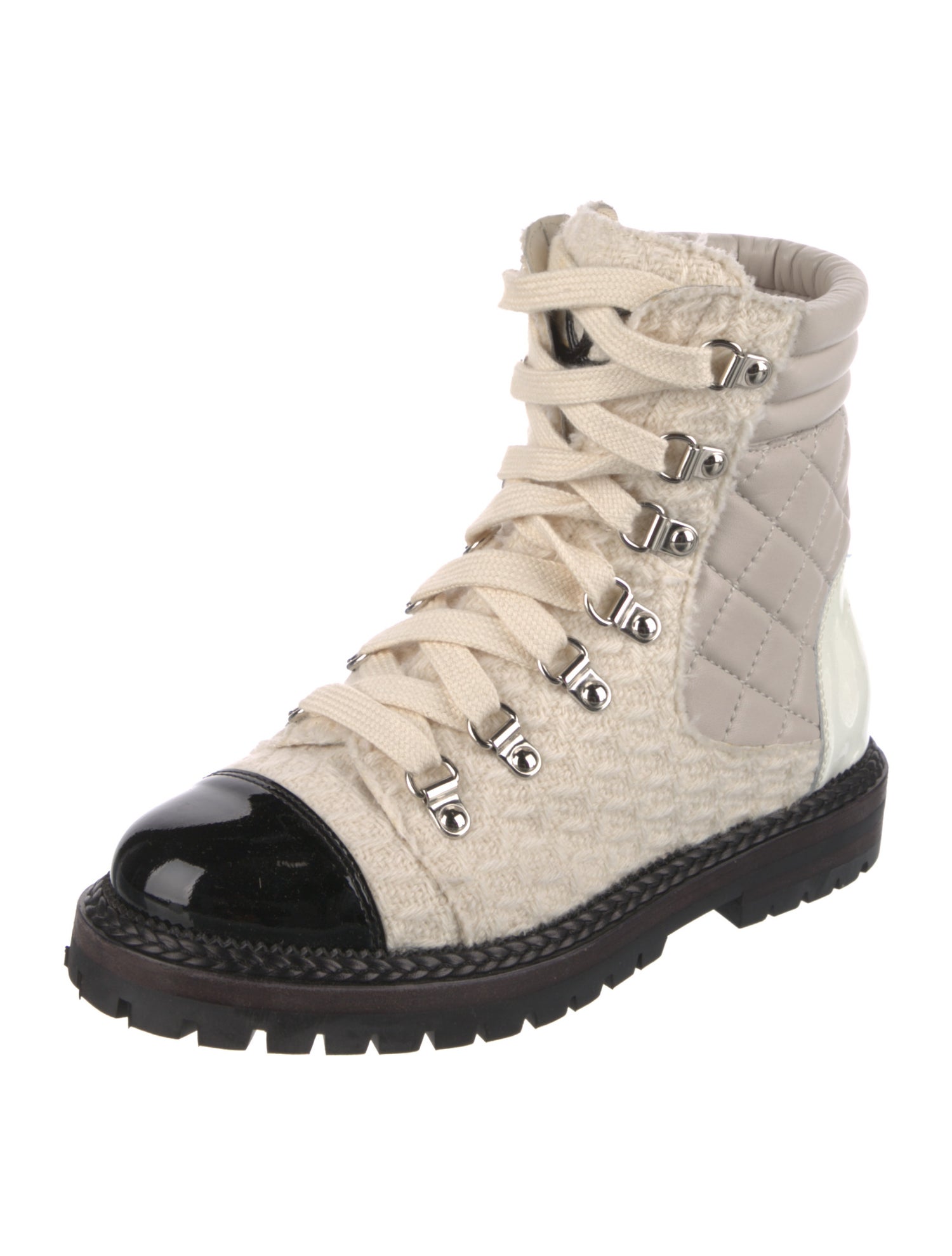Chanel Interlocking CC Logo Tweed Combat Boots