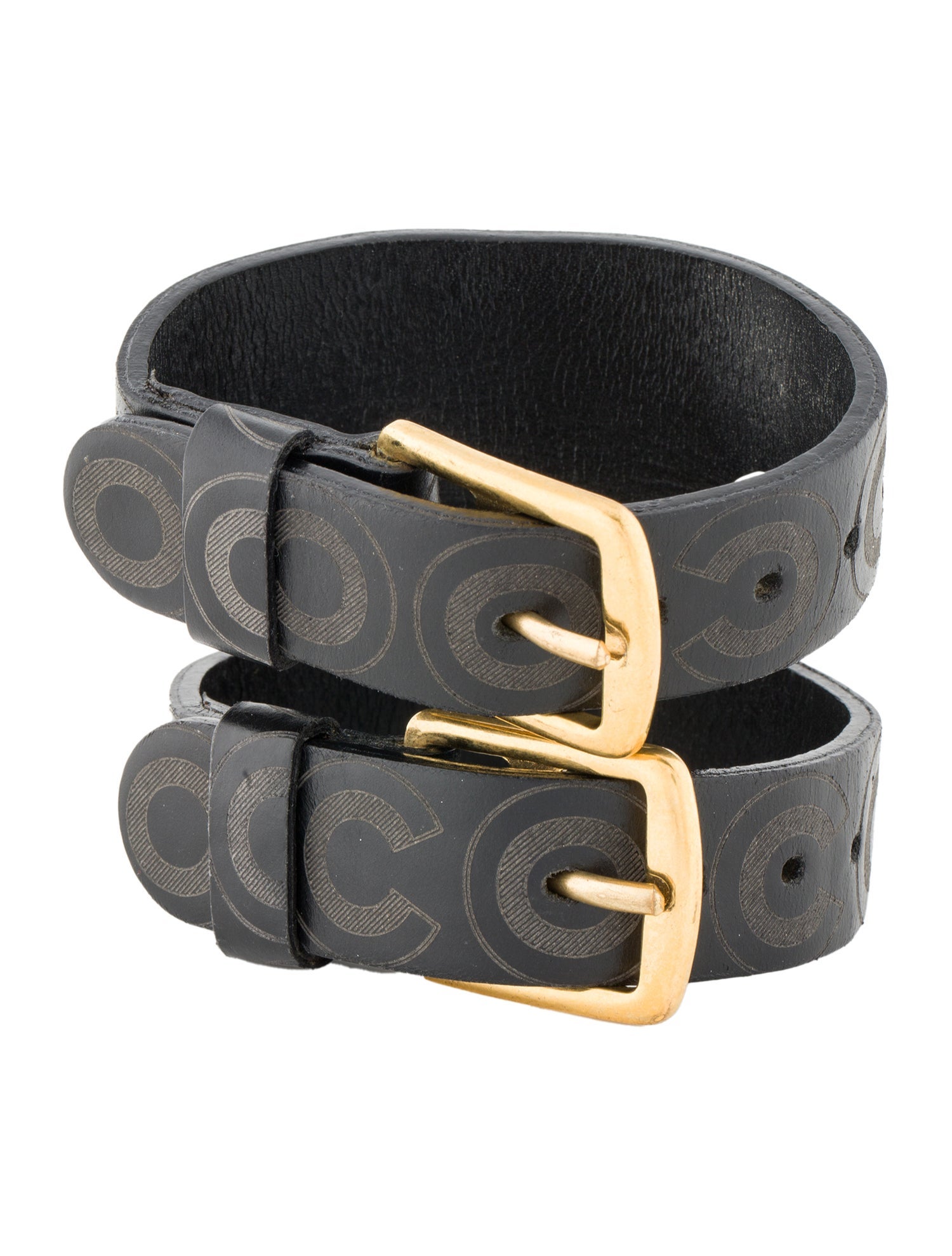 Chanel Vintage Leather Coco Buckle Cuff Bracelet