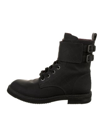 Chanel Interlocking CC Logo Suede Combat Boots