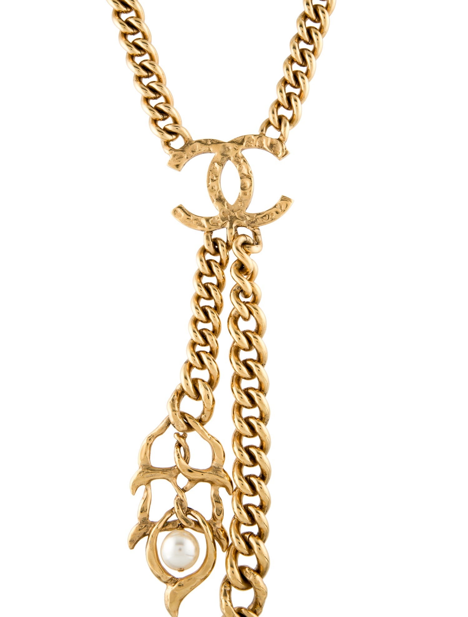 Chanel Faux Pearl CC Lavalier Necklace