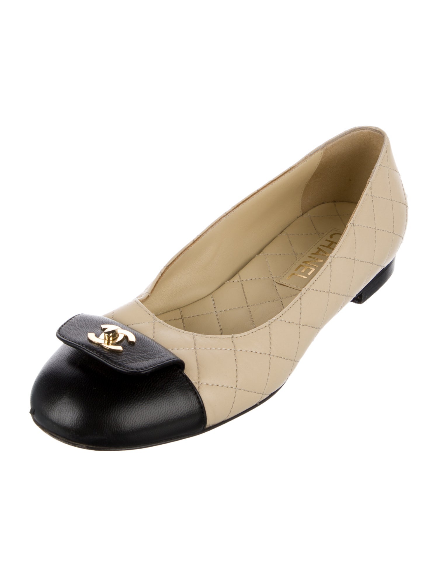 Chanel Interlocking CC Logo Leather Flats