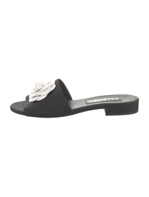 Chanel Black Canvas Open Toe Camellia Flower Sandals