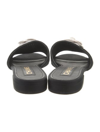 Chanel Black Canvas Open Toe Camellia Flower Sandals