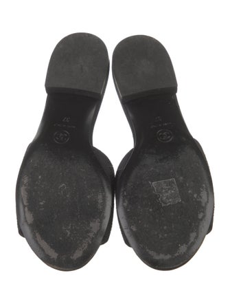 Chanel Black Canvas Open Toe Camellia Flower Sandals