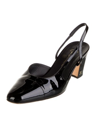 Chanel Interlocking CC Logo Patent Leather Slingback Pumps