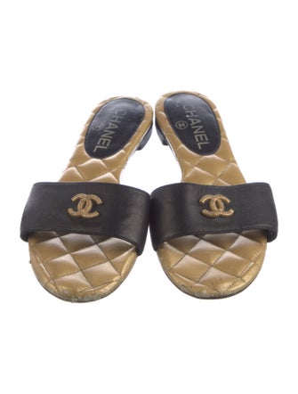 Chanel Interlocking CC Logo Leather Slides