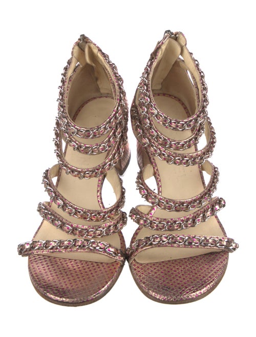 Chanel Interlocking CC Logo Chain-Link Accents Gladiator Sandals