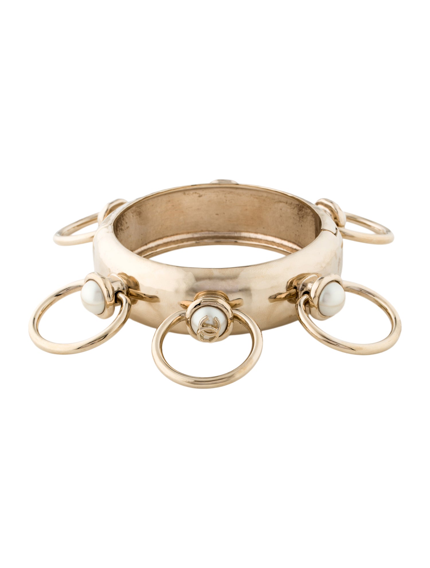 Chanel 2022 Faux Pearl CC Hinge Bangle