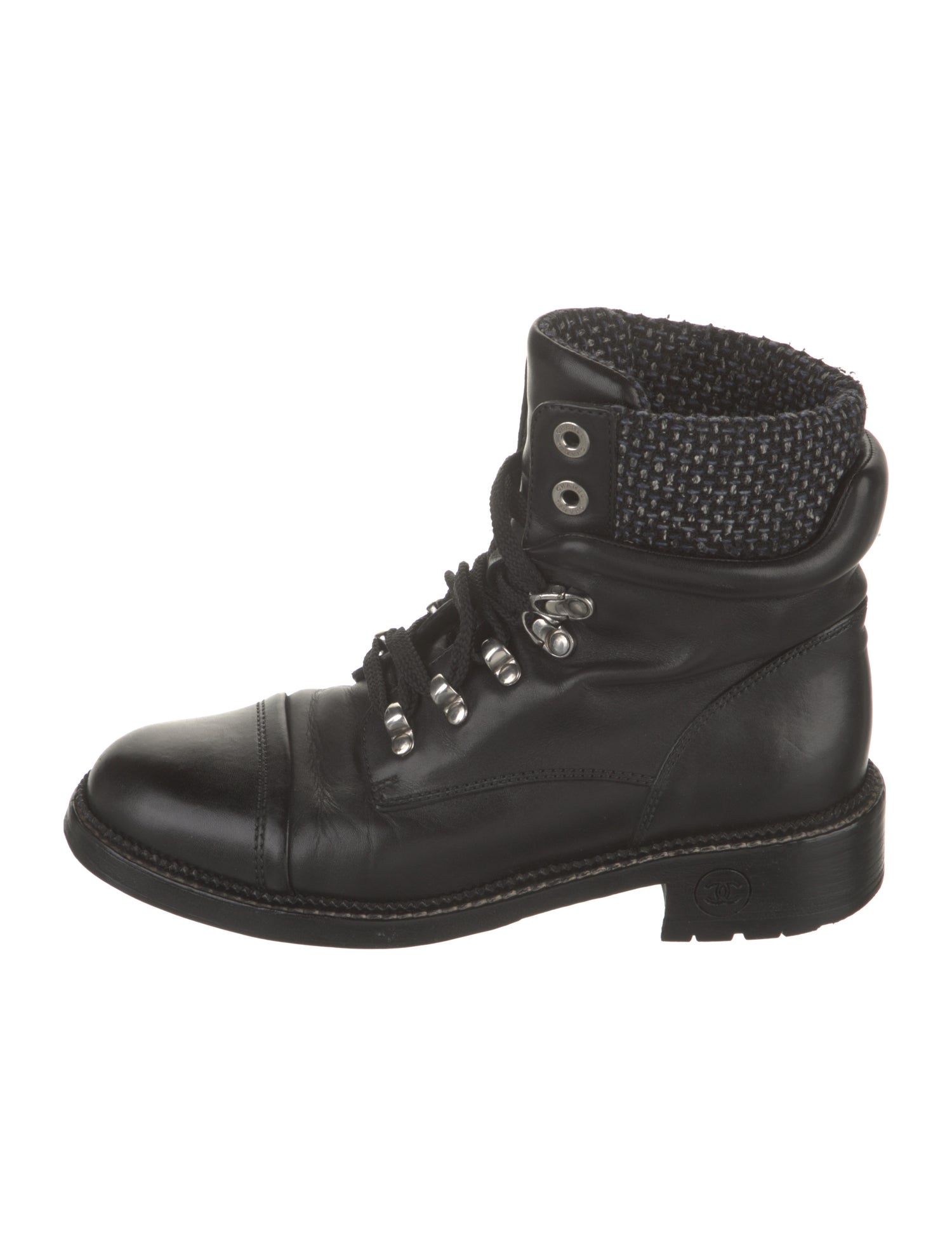 Chanel Interlocking CC Logo Leather Combat Boots