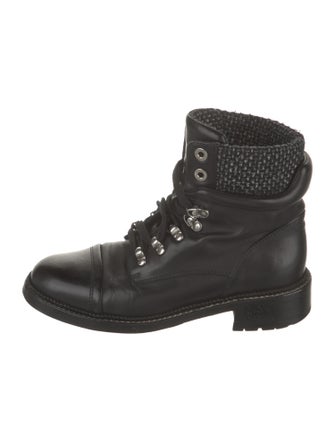 Chanel Interlocking CC Logo Leather Combat Boots
