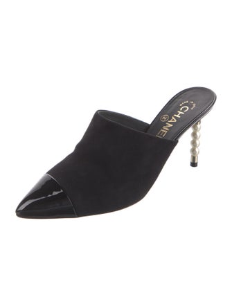 Chanel Interlocking CC Logo Suede Mules
