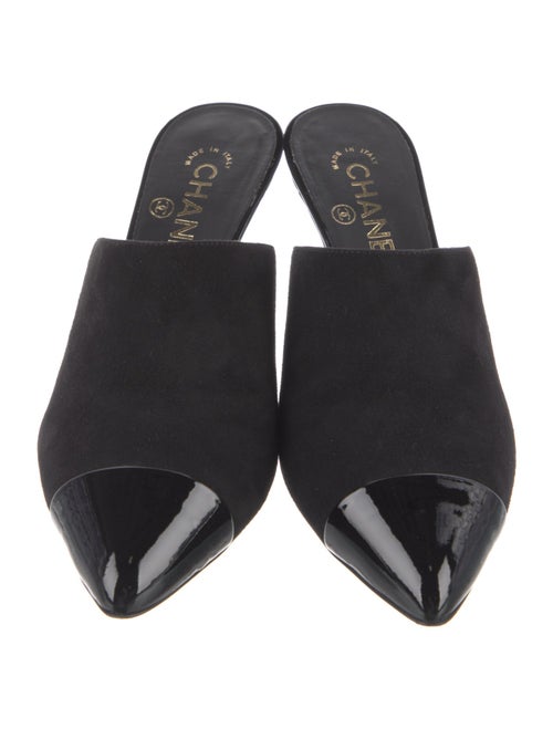 Chanel Interlocking CC Logo Suede Mules