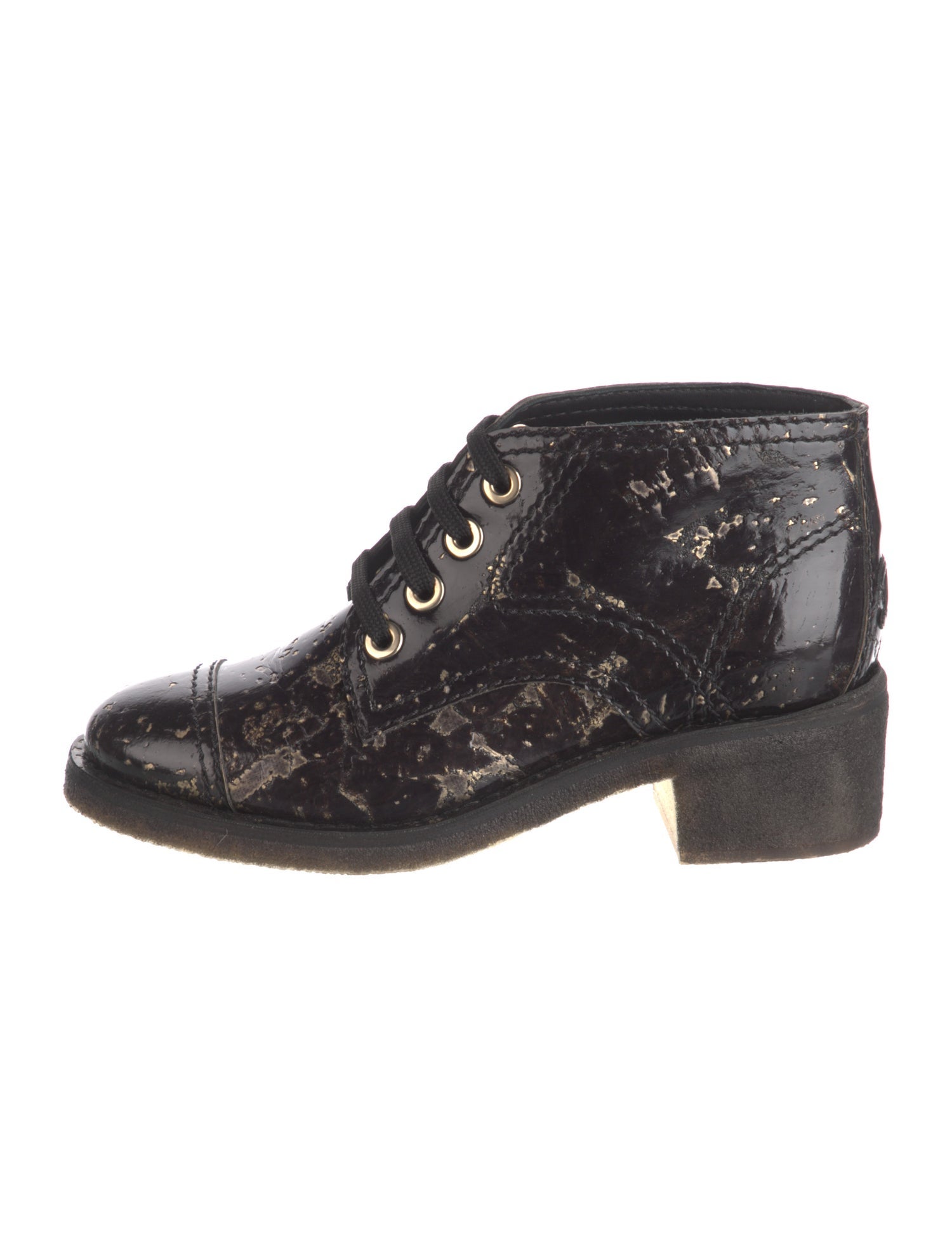 Chanel Patent Leather Animal Print Combat Boots