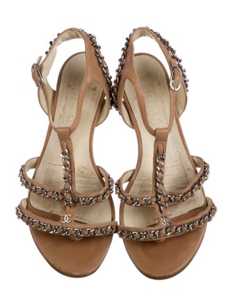 Chanel Interlocking CC Logo Leather T-Strap Sandals