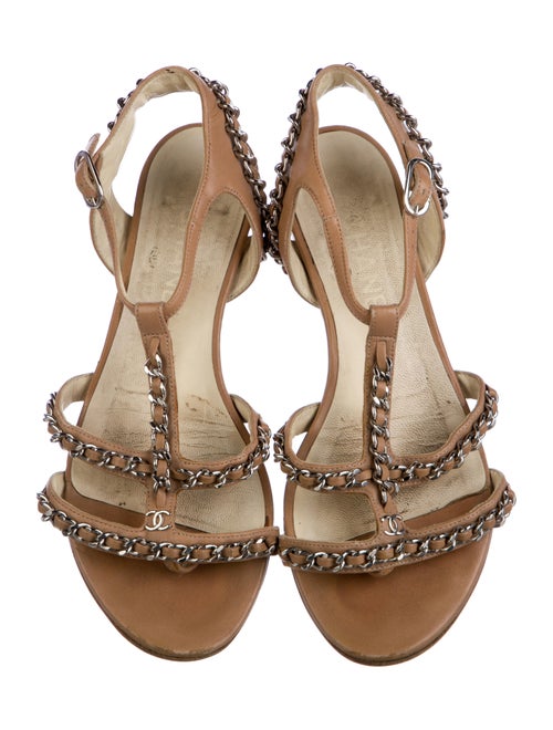 Chanel Interlocking CC Logo Leather T-Strap Sandals