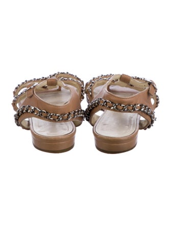 Chanel Interlocking CC Logo Leather T-Strap Sandals