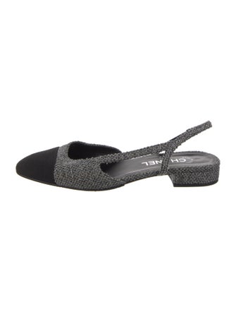 Chanel Interlocking CC Logo Tweed Slingback Flats