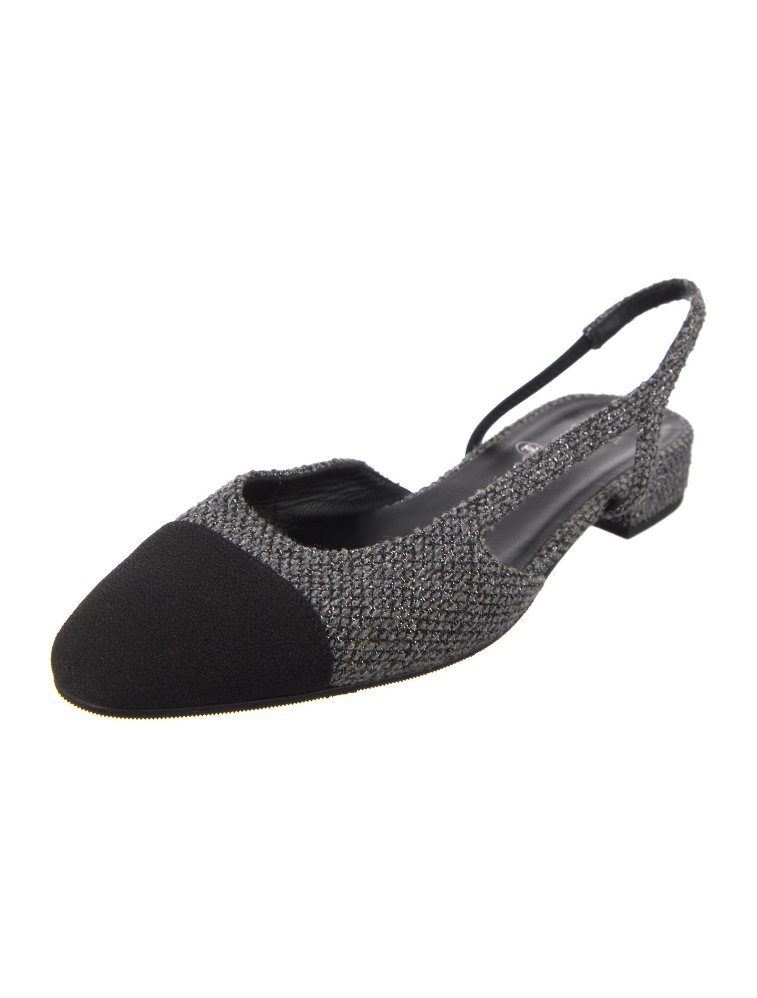 Chanel Interlocking CC Logo Tweed Slingback Flats