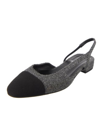 Chanel Interlocking CC Logo Tweed Slingback Flats
